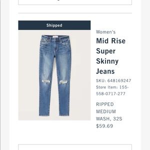 Size 14 aberrcrombie mid rise skinny jeans